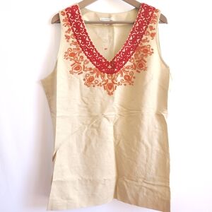 NWT Isaac Mizrahi Women's Cream Sleeveless Linen Embellished Tunic Top Size XL